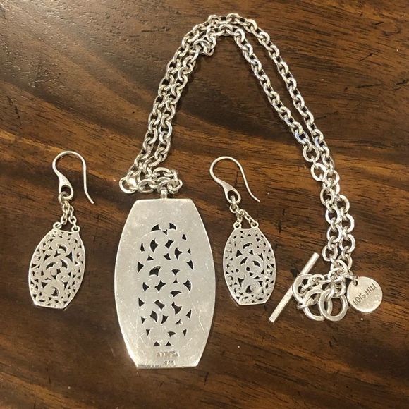 LOIS HILL Sterling Silver Granulated Scroll Oxidized Tonneau Necklace & Earrings - Picture 4 of 16